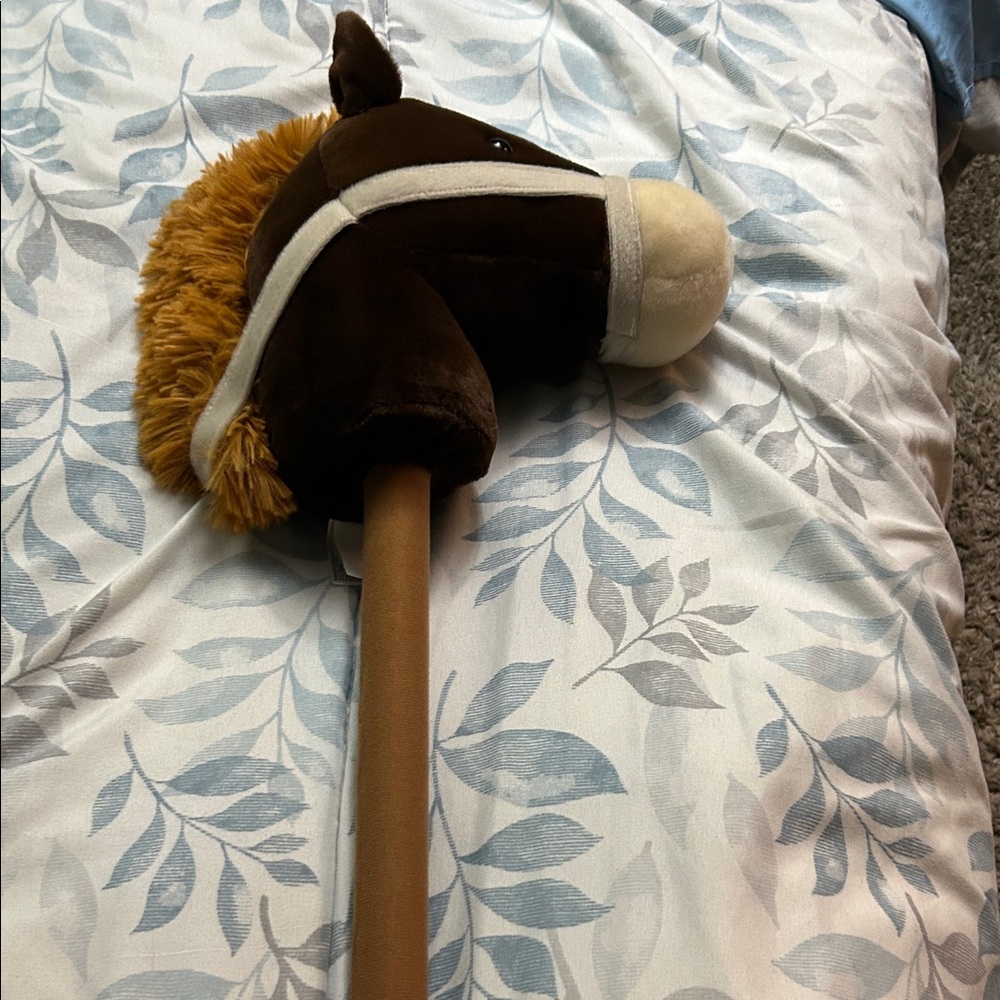 Brown and White Plush Horse Head on Stick